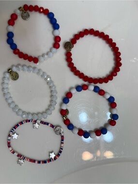 Erimish Red White Blue Beaded Bracelet Set